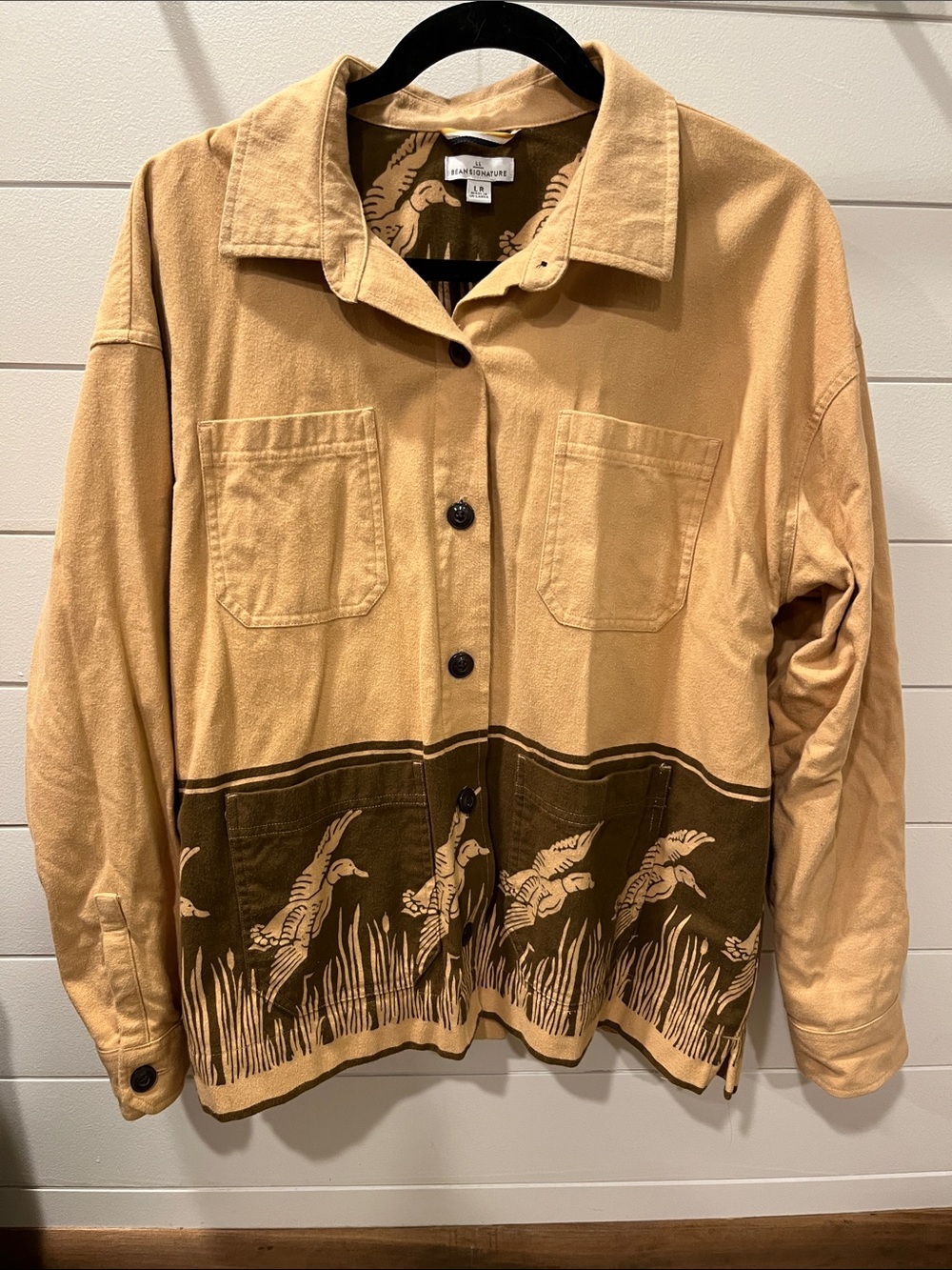 L.L. Bean Tan and Olive Duck-Print Utility Jacket